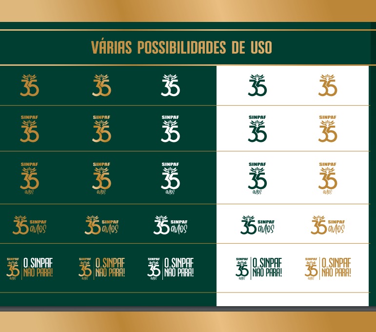 Várias possibilidade de uso do selo em dois fundos. Fundo verde e fundo branco. 