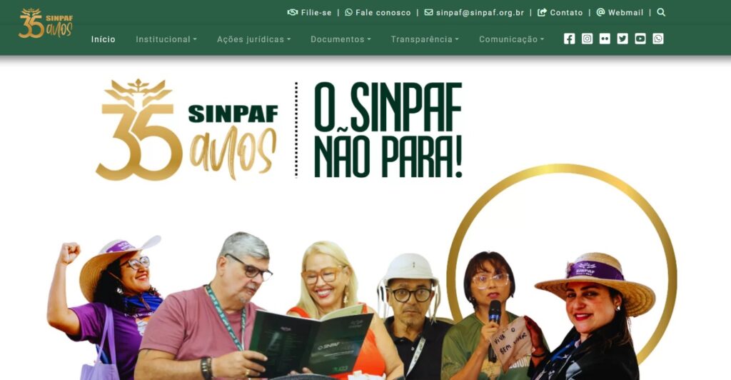 CApa da página especial do SINPAF. 