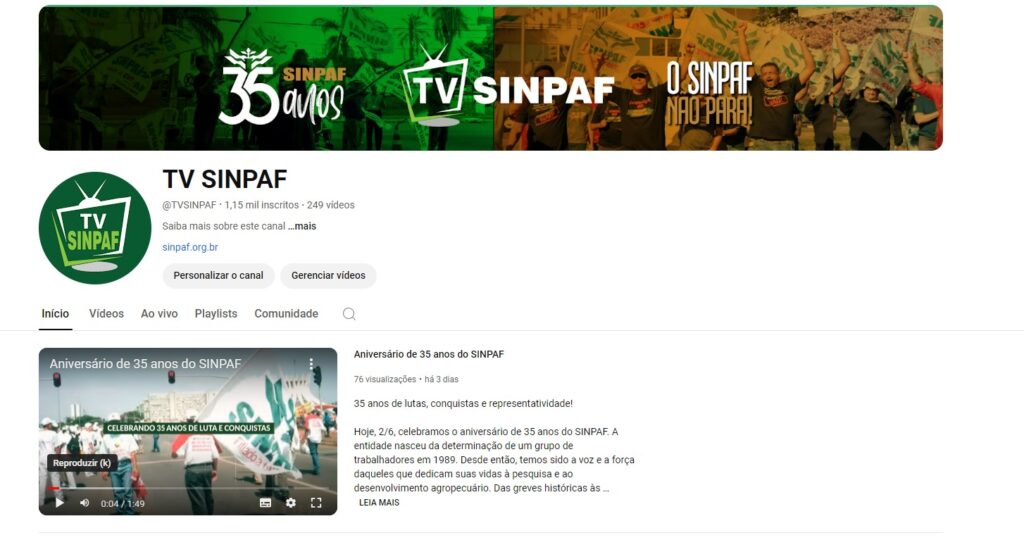 Print da capa do canal do youtube 