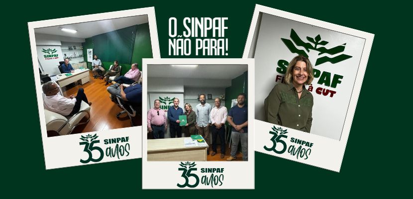 A imagem mostra a nova representante dos trabalhadores e trabalhadoras no Consad Embrapa reunida com a Diretoria Nacional do SINPAF.